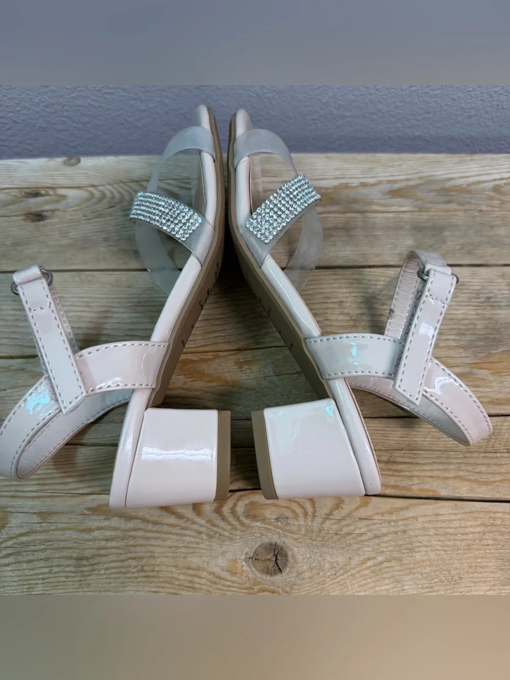 Rhinestone Ankle-Strap Sandals in light peach